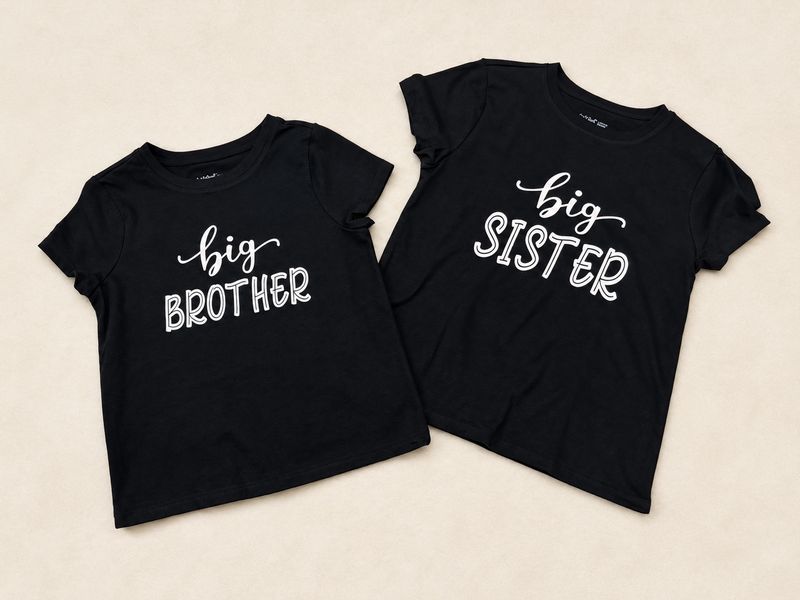 Black kids' shirts that read big brother and big sister in white lettering